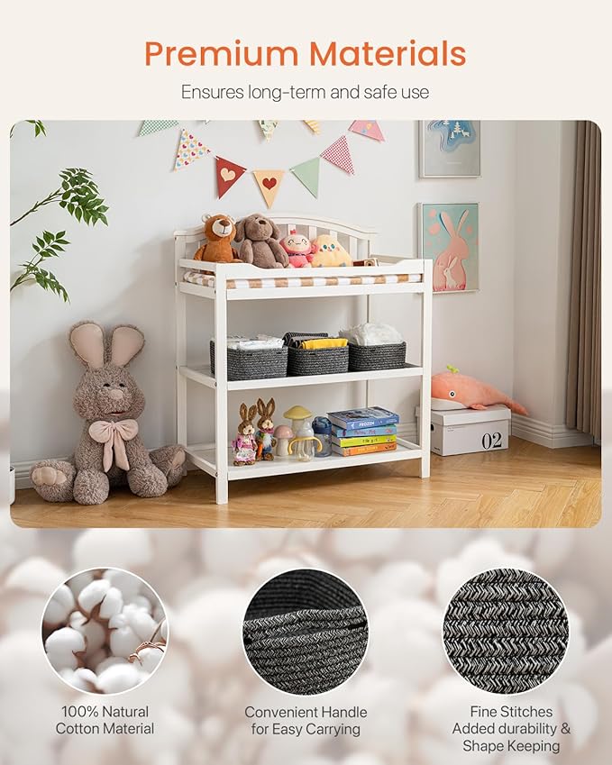 KALLAX Small Woven Basket, 12 x 8 x 4.5 Inches, Storage Basket for Organizing, Cute Small Rope Shelf Closet Cube Storage Bins Baskets for Shelves, Dog Toy Gift Baskets Empty, 3 Pack Mixed Black-BubblyBeeBaby