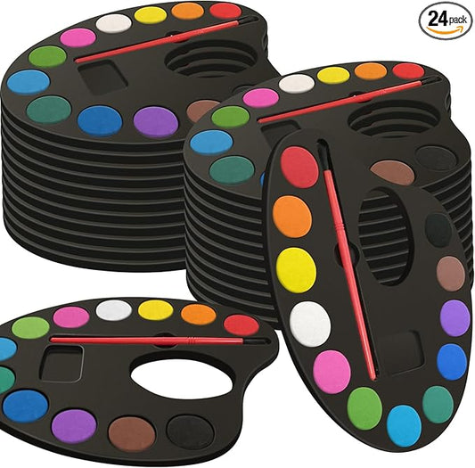 24 Pack Watercolor Paint Set Bulk, with 12 Vibrant Colors and 24 Brushes, Washable Water Color Paint Sets for Kids and Adults, Ideal Gift for Art Party Favors, School Classroom Supplies-BubblyBeeBaby