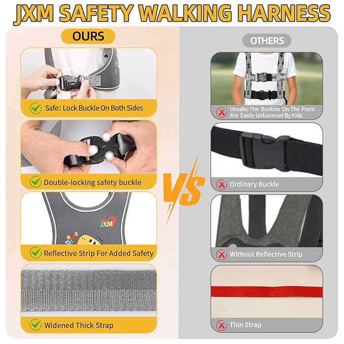 2025 New Safety Harness for Autism and Special Needs Child (3-6 yrs), Anti-Elopement Vest Harness with Light Reflector and Grab Handle for Active, Autistic ADHD Kids,Adjustable Tether Leash with Pouch-BubblyBeeBaby