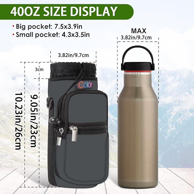 icolor Water Bottle Carrier Bag with Strap 25/32/40 oz Crossbody Bottle Holder with Phone Pocket Sling Sleeve Insulated Neoprene Water Bottle Pouch for Walking Travelling-BubblyBeeBaby