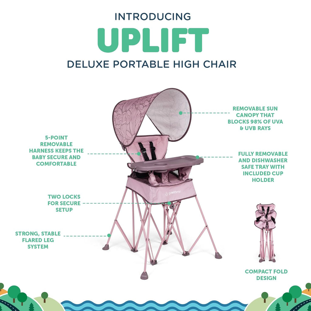 Baby Delight Go with Me Uplift Deluxe Portable High Chair | Travel High Chair | Sun Canopy | Indoor and Outdoor | Canyon Rose
