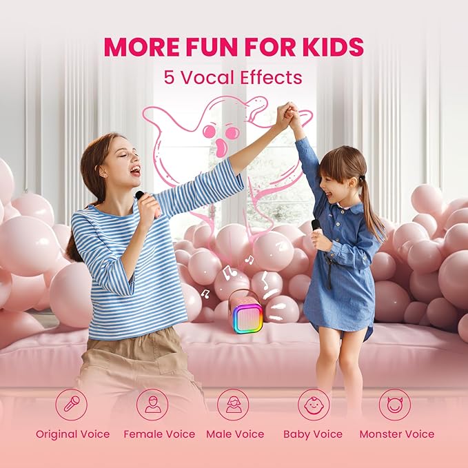 IROO Mini Karaoke Machine for Kids, 2025 TOP Toys Birthday Gifts Ideas for Girls Ages 4, 5, 6, 7, 8, 9, 10, 12+ Years Old, Portable MP3 Player with 2 Wireless Mics for Party-BubblyBeeBaby