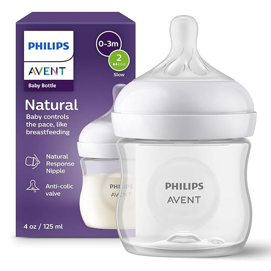 Philips Avent Natural Baby Bottle with Natural Response Nipple (Slow Flow, Flow 2), SCY900/91-BubblyBeeBaby