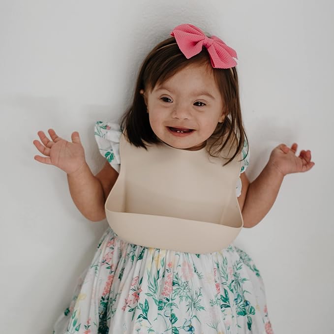 mushie Silicone Baby Bib | Adjustable Fit Waterproof Bibs (Shifting Sand)-BubblyBeeBaby