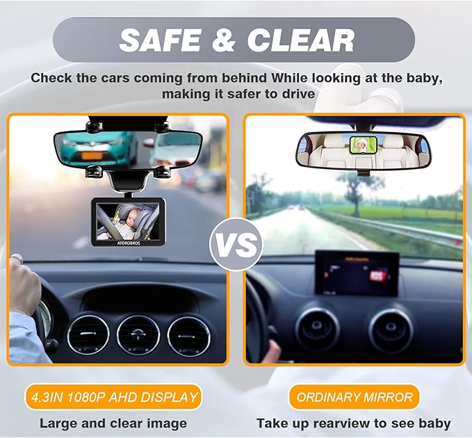 Upgrade AHD 1080P Baby Car Camera for Rear-Facing Seat, 4.3'' Car Back Seat Mirror for Children Infants Kids, 1080P IR Night Vision, Upgrade 360 Rearview Mirror Display Bracket-BubblyBeeBaby