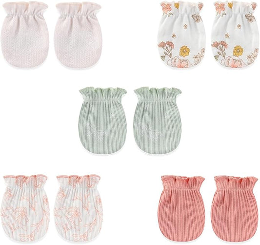 5 Pairs Baby Not Scratch Mittens 0-6 Months New Born Boy Girl Gloves Cute Infant Accessories-BubblyBeeBaby