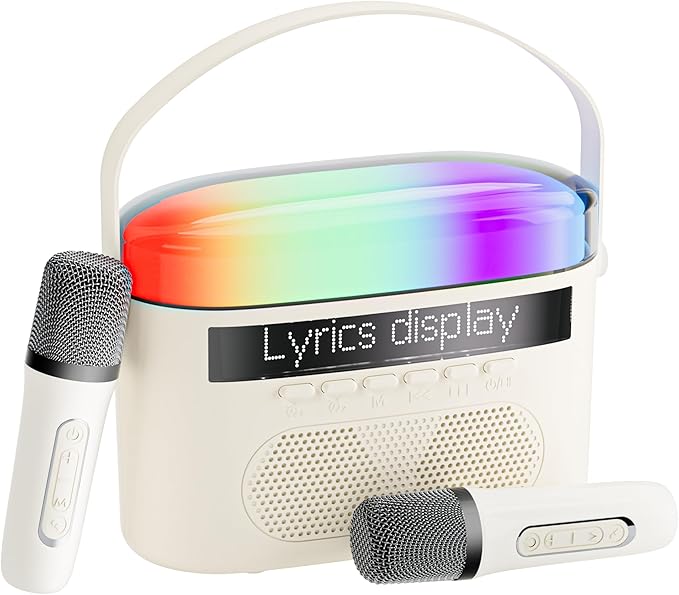 Karaoke Machine,Karaoke Machine with Lyrics Display,Portable Bluetooth 5.3 Karaoke Speaker with Upgraded Dual Speakers for Kids and Adults,with White Noise and Night Light Function-BubblyBeeBaby