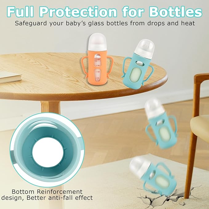 Silicone Sleeves for Pigeon Baby Bottles 8.1 oz,Anti Breakage Glass Baby Bottle Holder with Handles 2 Pack-BubblyBeeBaby