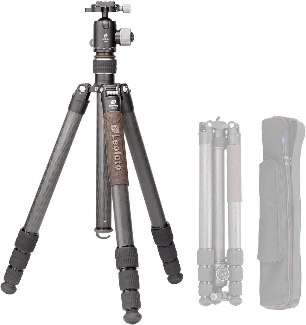 Portable Travel Tripod, Carbon Fiber Camera Tripod with Ball Head, with 360° Detachable Center Column, Folded Length 485mm, Max Load 15kg, Max. Height 1735mm (LX-324CT+XB-38)
