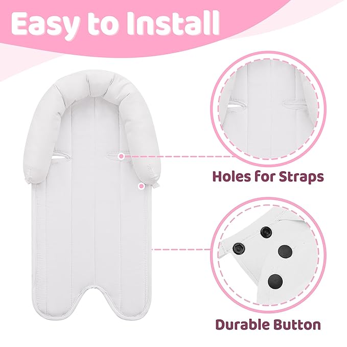 Pro Goleem Infant Car Seat Insert, Babybody Support for Toddler, Soft Minky Preemie Car Seat Insert, 2-in-1 Reversible, Perfect for Carseats, Strollers, Swings, Pink and White-BubblyBeeBaby