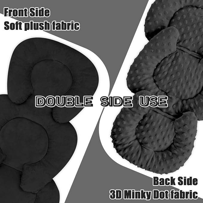 Infant Car Seat Insert Head and Body Support, GFU Reversible Newborn Insert for Carseat with Strap Pads, Soft Stroller Cushion Pillow Insert for Boys and Girls, Fits for Stroller, Swing, Black-BubblyBeeBaby