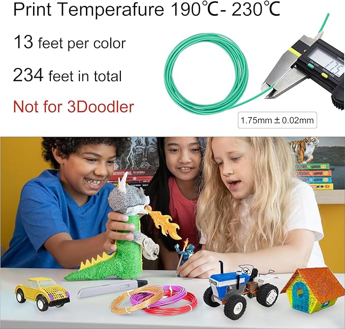 18 Colors 3D Pen Filament Refills Compatible with SCRIB3D MYNT3D PIKA3D 3D Pen for Kids Per Color 10Feet 1.75mm PLA 3D Printing Pen Filament Refills, NOT FIT 3Doodler Start Pen-BubblyBeeBaby