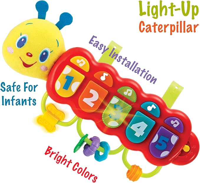 KiddoLab Lira Baby Musical Toy with Lights & Music – Interactive Caterpillar Spinner & Stacking Rings for Infants 3+ Months – Soft Stuffed Animal Head for Sensory Play-BubblyBeeBaby