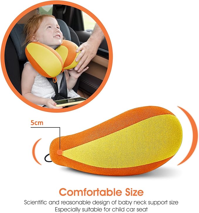 INFANZIA Kids Chin Supporting Travel Neck Pillow, Helps Support Head and Neck, Comfortably Designed for Head, Neck, and Chin Support - Gifts for Toddler/Child/Kids, Orange-BubblyBeeBaby