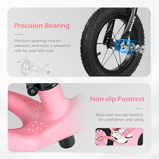 12" Balance Bike for 2, 3, 4, 5 Year Old Boys and Girls, Lightweight Nylon Frame Toddler Training Bike No Pedal Bikes for Kids with Adjustable Seat and Air Tires-BubblyBeeBaby