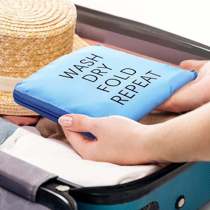 2 Pcs Travel Laundry Bag Washable Dirty Clothes Bag with Drawstring and Zipper for Suitcase, 22 x 18 Inch (Black, Blue,Classic)-BubblyBeeBaby