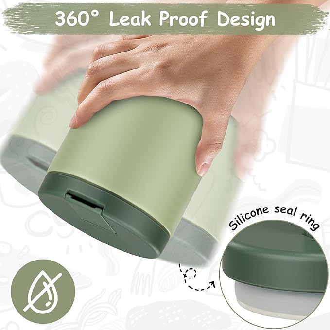 19oz Insulated Vacuum Food Jar with Buckle Lid Wide Mouth Soup Thermo for Hot Food Kids Leakproof Stainless Steel Lunch Container- Green-1Pack-BubblyBeeBaby