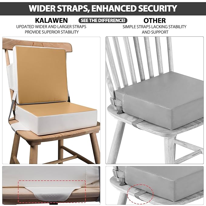 Kalawen Upgraded 2Pcs PU Washable Straps Safety Buckle Toddler Booster Seat for Kitchen Chair, Portable Travel-BubblyBeeBaby