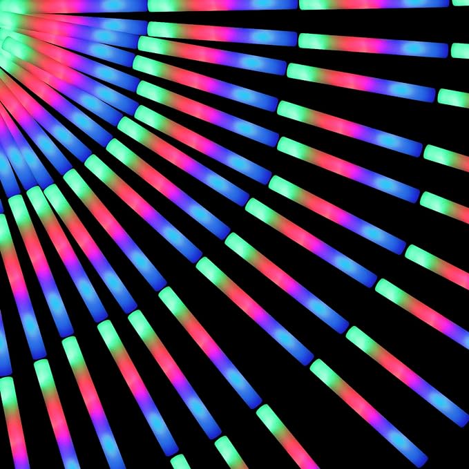 200 PCS LED Foam Glow Sticks Bulk, Glow in the Dark Party Supplies with 3 Modes Colorful Flashing, Neon Party Favors for Birthday, Wedding, Carnival, Concert, New Year-BubblyBeeBaby