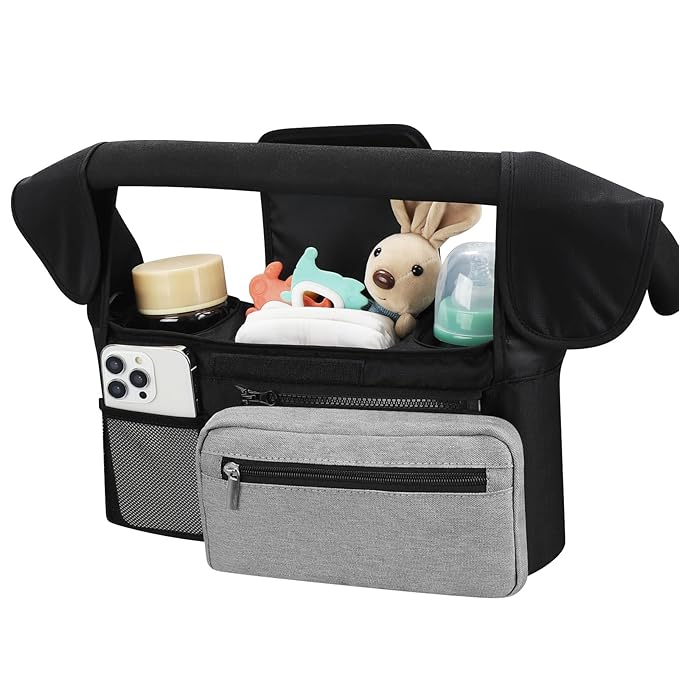 Accmor Universal Stroller Organizer with Insulated Cup Holder Detachable Phone Bag and Shoulder Strap,Stroller Bag Caddy Organizer Fits for Uppababy, Baby Jogger, Britax Strollers-BubblyBeeBaby