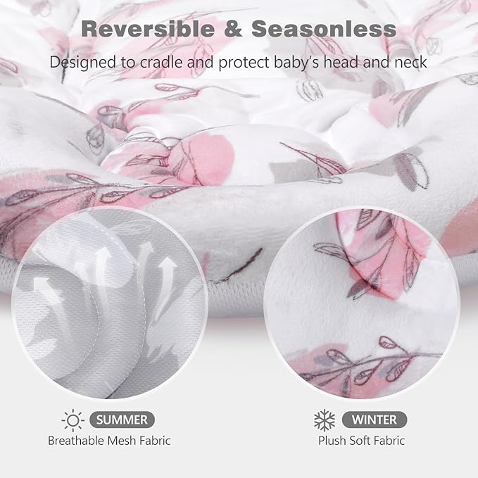 Upgraded Infant Car Seat Insert, 2-in-1 Reversible Baby Car Seat Head Support with 3 Strap Covers, All Seasons Newborn Car Seat Insert and Baby Carseat Cushion for Stroller, Swing, Rocker, Bassinets-BubblyBeeBaby