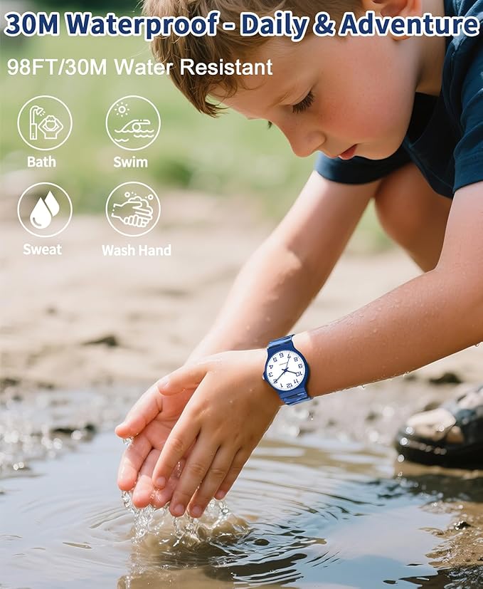 Kids Analog Watch Boys Girls, 30M Waterproof, Sports Watch for Boys, Easy to Read Children's Thin Dial Wrist Watches with Soft Band, for Ages 5-15 Kids Great Birthday Gifts Christmas Day-BubblyBeeBaby