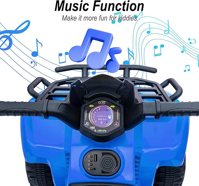 Kids ATV 4 Wheeler, 6V Ride-On Toy for Toddlers 1-3 Boys & Girls with Music, Forward & Reverse - Blue-BubblyBeeBaby