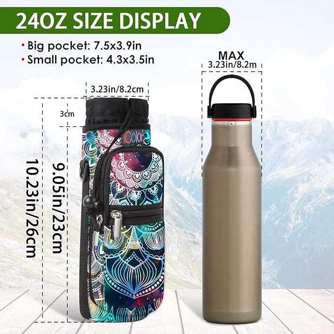 icolor Water Bottle Carrier Bag with Strap 25/32/40 oz Crossbody Bottle Holder with Phone Pocket Sling Sleeve Insulated Neoprene Water Bottle Pouch for Walking Travelling-BubblyBeeBaby