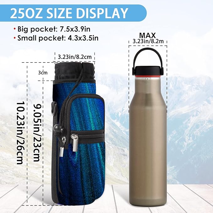 25/32/40/64oz Water Bottle Bag Holder Carrier-Insulated Crossbody Sling Case Sleeve with Strap & Pockets for Men Women Gym Cycling Travel Walking Hiking Camping-BubblyBeeBaby