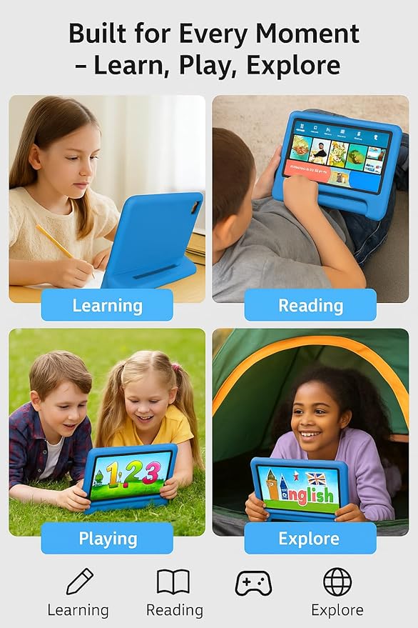 10.1" Kids Tablet Android 14 | 64GB Octa-Core 8GB RAM | Shockproof Case & Parental Control | 12H Fast Charge | HD Display w/Google Kids Space & Educational Apps | WiFi 6/Bluetooth/GPS | Ages 3-12-BubblyBeeBaby