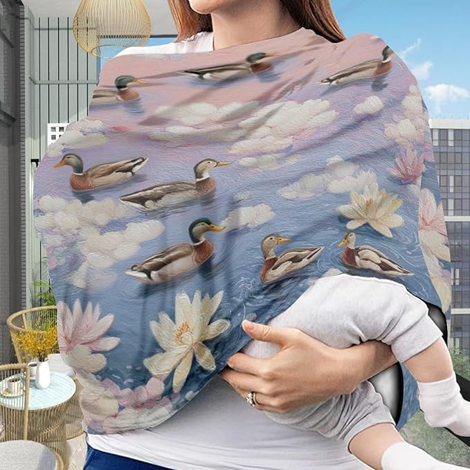 Binienty Baby Car Seat Cover - Lotus Duck Animal Print Multi-Use Car Seat Canopy Carrier Cover for Baby Boys Girls Shower Gifts-BubblyBeeBaby