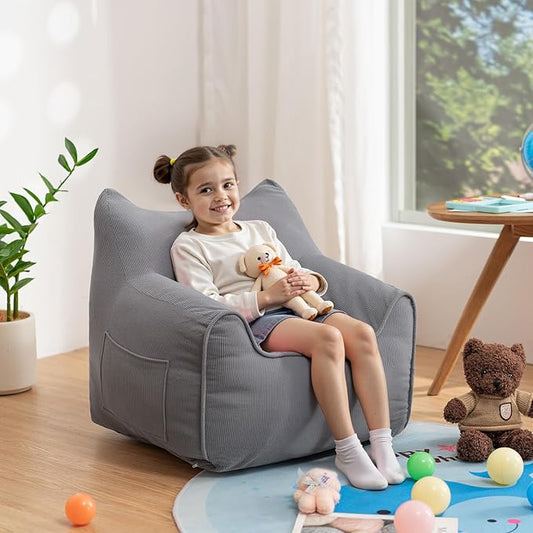 HOMMPA Bean Bag Chair for Kids Stuffed Toddler Bean Bag Sofa with Pocket Filler Cat Shaped Bean Bag Chair Boys and Girls Baby Lazy Floor Sofa Chair for Gaming Reading Playing Grey-BubblyBeeBaby