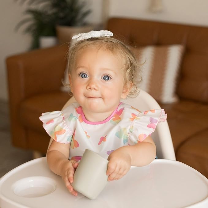 Tiny Twinkle Mess Proof Baby Bibs for Eating | Waterproof, Wipeable Toddler Bibs | Travel Friendly - PFAS, PVC, BPA, Phthalate Free | Baby Food Bibs (3-Pack, Butterfly)-BubblyBeeBaby
