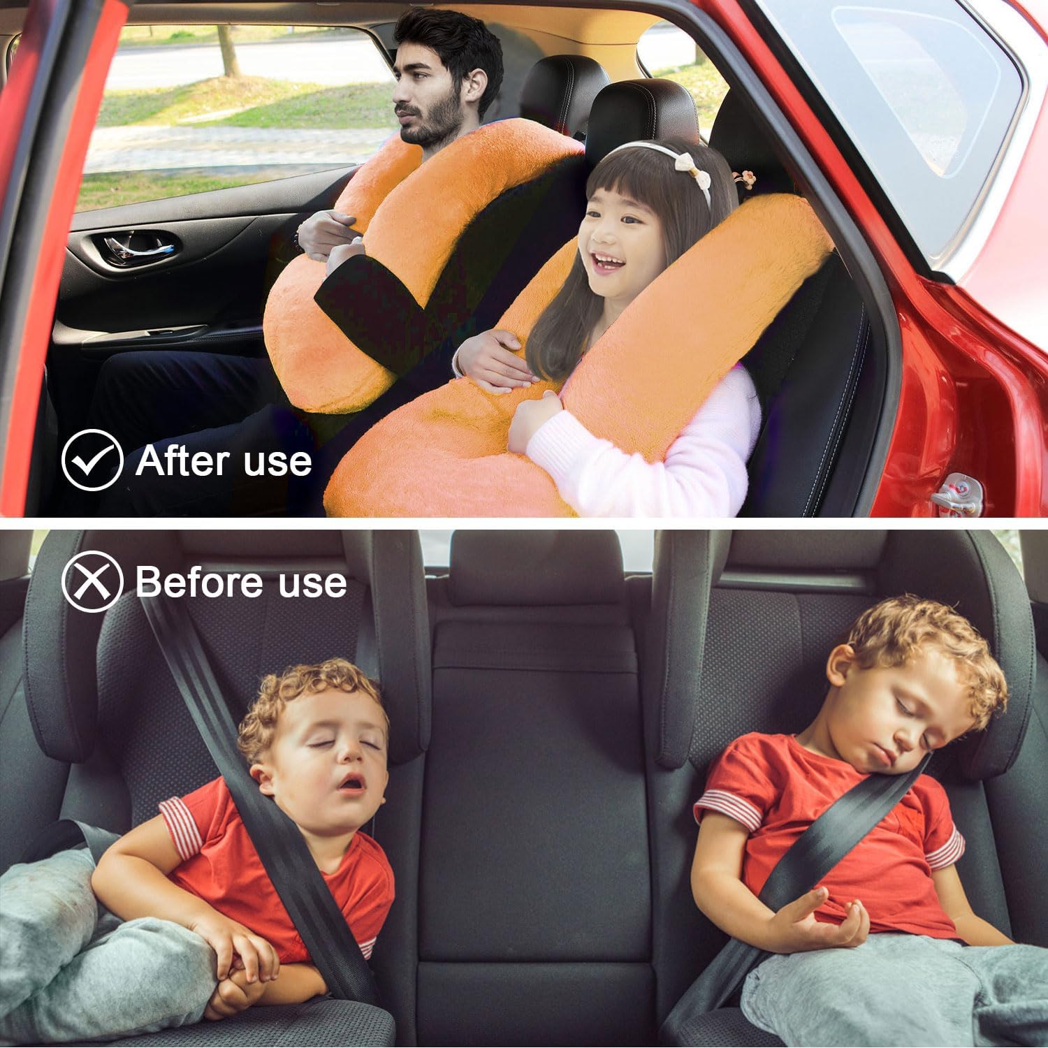 Travel Pillow, Travel Pillow for Kids, Sleeper Hold Pillow Travel, Removable U-Shaped Pillow for Adults and Children to Support Head and Body in The Back Seat of Long Car Trips (Orange)