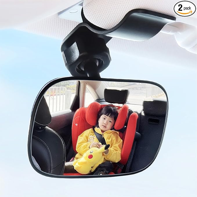 Mini Baby Mirror for Car Seat - Small Clip-On Backseat Rear View Mirror for Forward-Facing Kids and Toddlers, Bankcard Size, Sun Visor Mounting, 360-Degree Adjustable, 2-Pack-BubblyBeeBaby