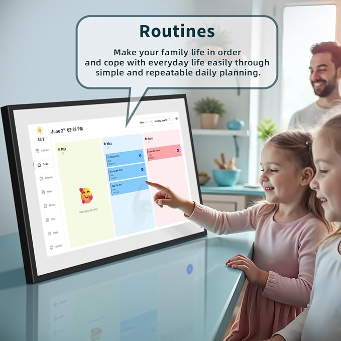 21.5 Inch Digital Calendar, WiFi Smart Electronic Calendar & Chore Chart, 1920 * 1080 IPS Touch Screen HD Display for Family Schedules, Streamline Household Organization, Wall Mount Included-BubblyBeeBaby