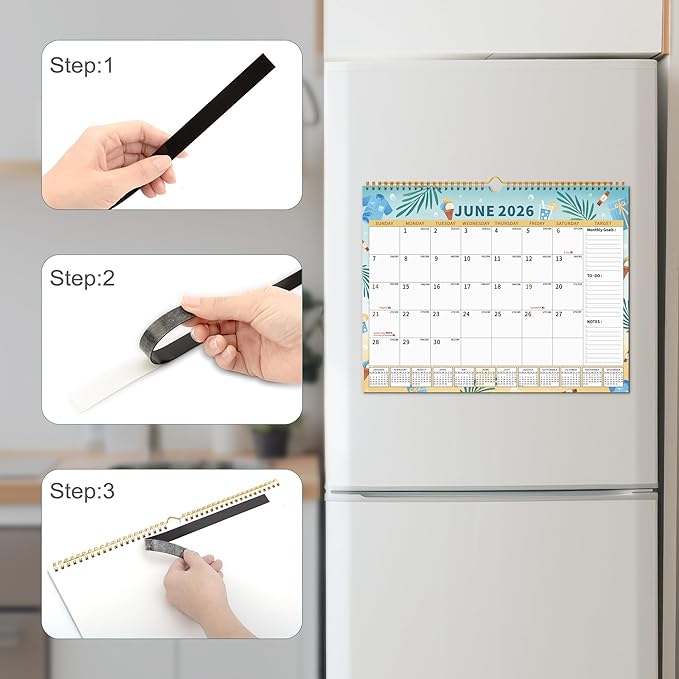 2025-2026 Calendar, 18 Month Wall Calendar 2025-2026 Hanging Spiral Bound Magnetic Fridge Desk Calendars 15" x 12", Jul 2025 - Dec 2026, A- Small Colorful-BubblyBeeBaby