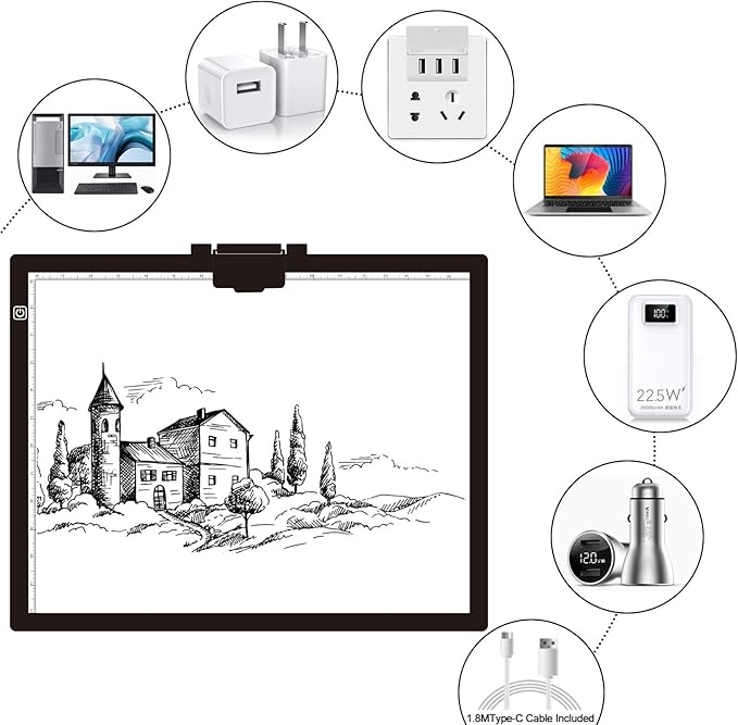 Diamond Painting Light Pad A3, LED Light Box Tracer w/Magnetic Clip & Pen Holder, 3 Level Brightness USB Power Dimmable Brightness Artcraft Tracing Light Pad for Drawing Sketching Diamond Painting-BubblyBeeBaby