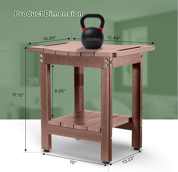 HDPE Shower Bench Seat Capacity 300LB, Waterproof Bathroom Stool with Side Carry Holes, Compact 16.8" L Design, Non-Slip Shower Seat for Elderly, Shaving Legs & Spa - Indoor/Outdoor Use(Brown)-BubblyBeeBaby