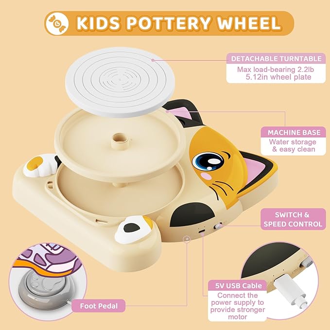 Insnug Pottery Wheel for Kids - Pottery Arts and Crafts for Kids Ages 8-12 with 3 Pack Painting Kit Air Dry Clay Art Supplies Toys for Girls Boy Birthday Gift for 6+-BubblyBeeBaby