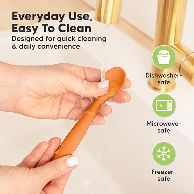 KeaBabies Silicone Baby Spoons, Self Feeding 6-12 months - 3-Pack Baby Weaning Eating Utensils, Toddler First Food Training Spoon, Infant, Kids Feeding Supplies Essential Set, Dishwasher-safe (Kea)-BubblyBeeBaby