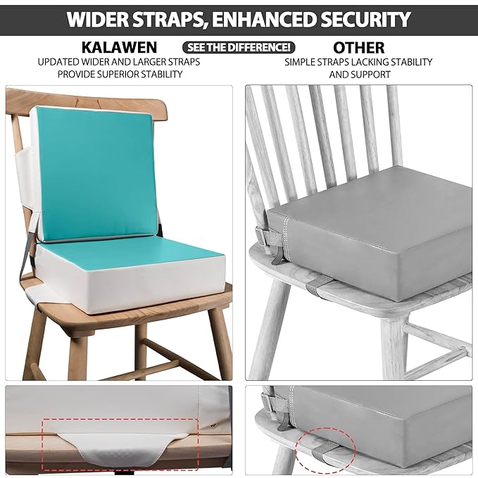 Kalawen Toddler Booster Seat for Dining Table, Upgraded 2Pcs PU Washable Straps Safety Buckle Kids Booster Seat for Table, Portable Travel Increasing Cushion for Chair-BubblyBeeBaby