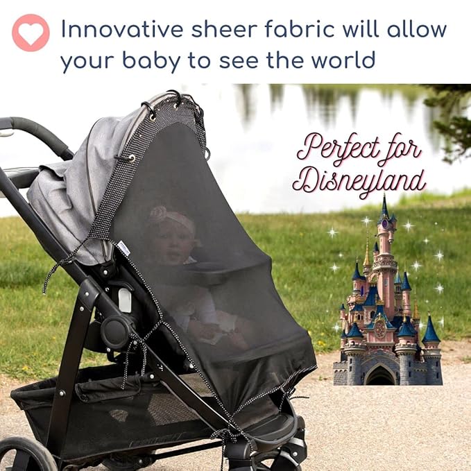 Stroller Sun Shade - Universal UV Protection Cover for Strollers Sunshade with See Through, Clip-On Sun Blocker, Sun Shield for Baby, Breathable Adjustable Fit, Full Coverage, X-Large-BubblyBeeBaby