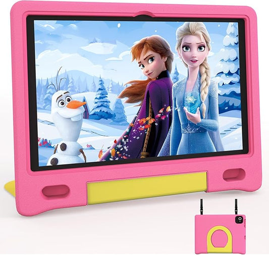 JREN Kids Table 10.1" ｜Android 14 Tablet for Kids｜64GB Storage｜Octa-Core｜WiFi ｜Cameras｜Parental Control｜Kids Content｜Case Included Great Gift for Children Ages 3-12 Years Old Pink-BubblyBeeBaby
