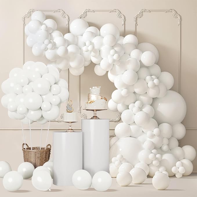 140pcs Balloon Arch Kit, White Balloons of Different Sizes Pack of 18 12 10 5 Inch Party Balloon Kit for Birthday Party or Balloon Arch as Graduation Wedding Baby Shower Anniversary Party Decorations-BubblyBeeBaby