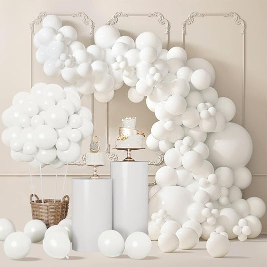 140pcs Balloon Arch Kit, White Balloons of Different Sizes Pack of 18 12 10 5 Inch Party Balloon Kit for Birthday Party or Balloon Arch as Graduation Wedding Baby Shower Anniversary Party Decorations-BubblyBeeBaby