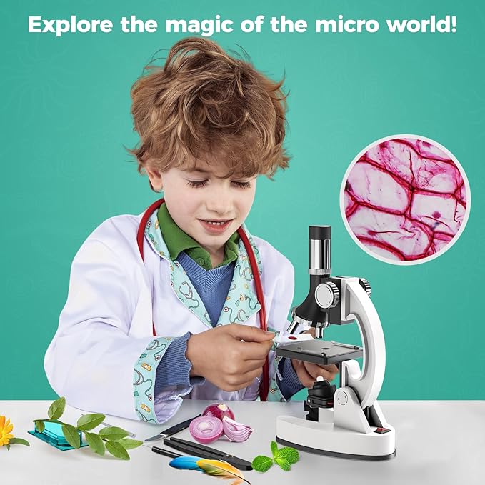 2400X Kids Microscope Science Kit - Handheld Microscope for Kids with Prepared Slides Metal Body LED Light Carrying Box Educational Compound Toy Set for Children Ages 8-12 5 Year Old Boys & Girls Gift-BubblyBeeBaby