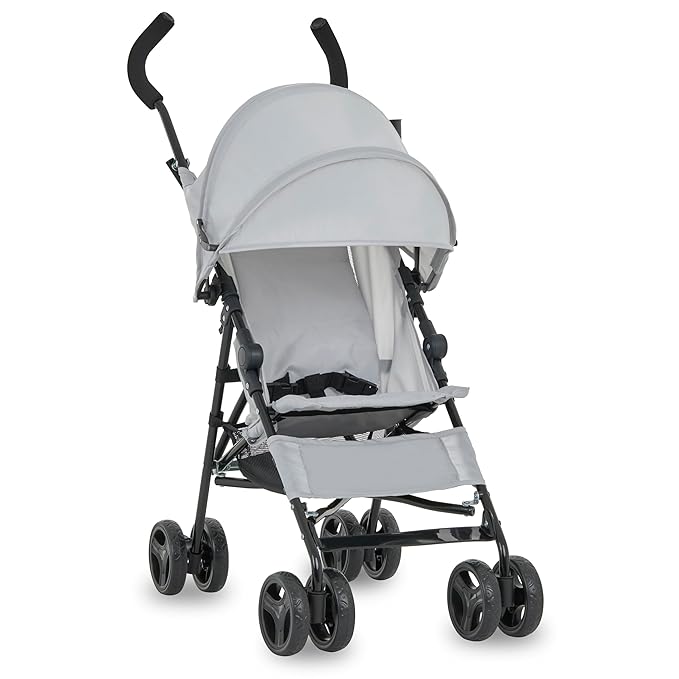 Dream On Me Rover Convenience Baby Stroller in Gray, Lightweight & Compact Umbrella Stroller, Easy one-Hand fold Travel Stroller, Lockable Rear Wheels, Removable & Adjustable Canopy-BubblyBeeBaby