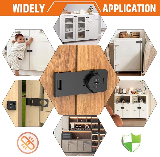 Keyless Cabinet Lock with Combination, Locker Code Lock with 3-Digit Combination, Security Door Lock for Drawers, Lockers, Bifold Doors, Small Doors, Closets, Refrigerators (Black-1pc)-BubblyBeeBaby
