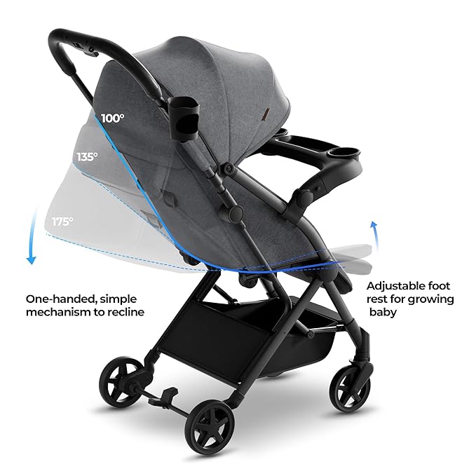 Mompush Lithe V2 Lightweight Travel Stroller, Compact Foldable Baby Stroller with Travel Bag, One-Hand Fold Stroller, Snack Tray, Mechanical Recline Seat, Airplane-Ready, Organizer & Rain Cover-BubblyBeeBaby